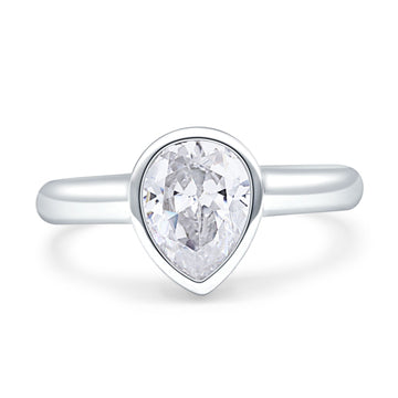 Bezel Set 9mmX7mm Pear Engagement Ring Cubic Zirconia 925 Sterling Silver Wholesale